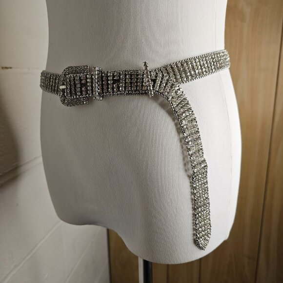 Motoboho McBling Western Style Rhinestone Encrusted Silver Metal Belt